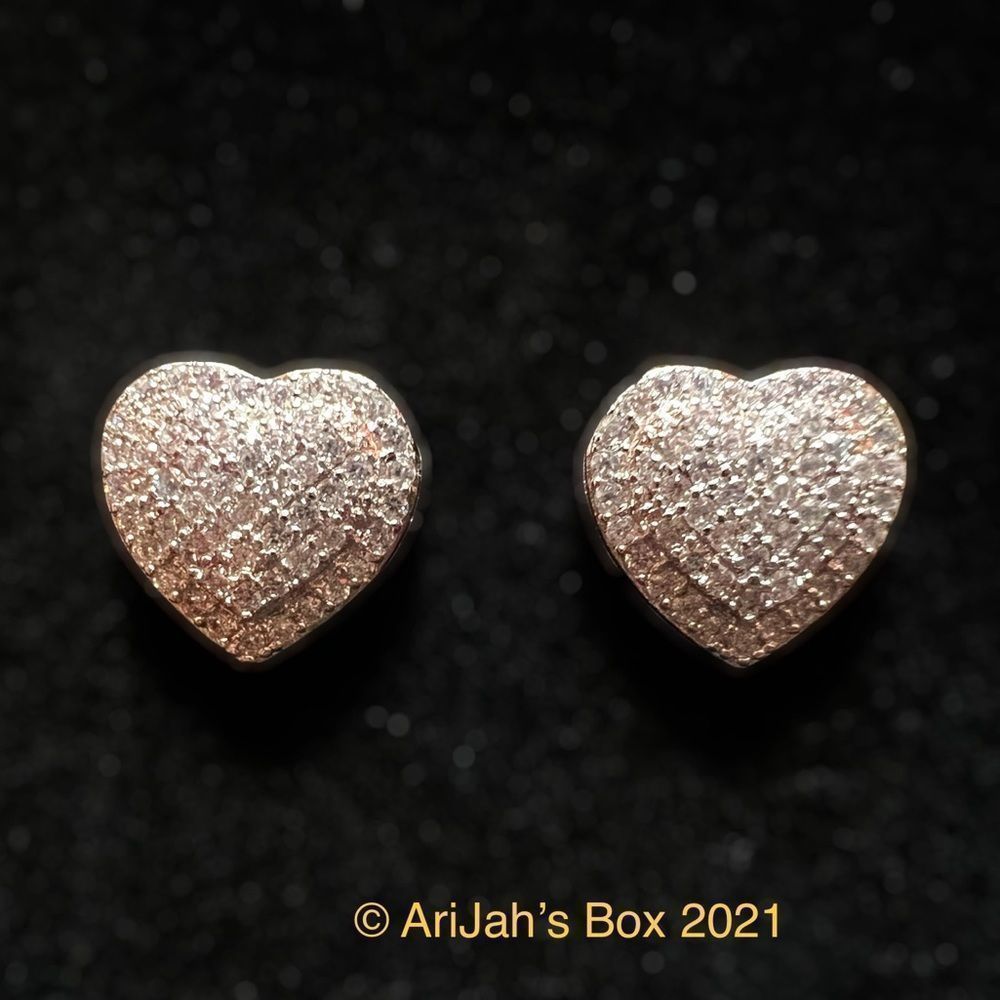Silver Claw Pave Diamond Heart Studs